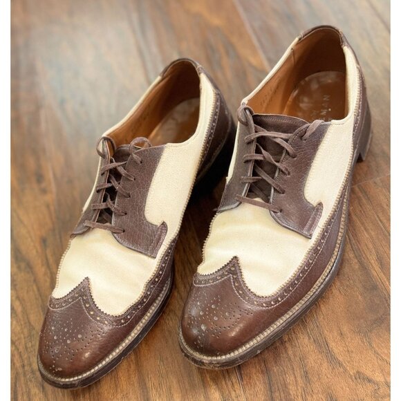 VTG 30s Freeman Spectator Two-Tone Brown/White Leather Wingtip Oxford Shoes 10 B - Picture 1 of 10